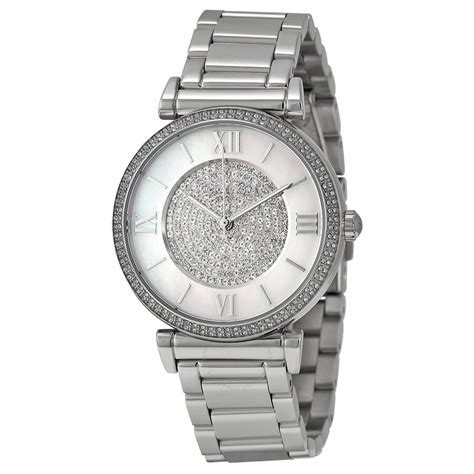 Michael Kors Caitlin Silver Crystal Pave Dial Ladies Watch MK3355.